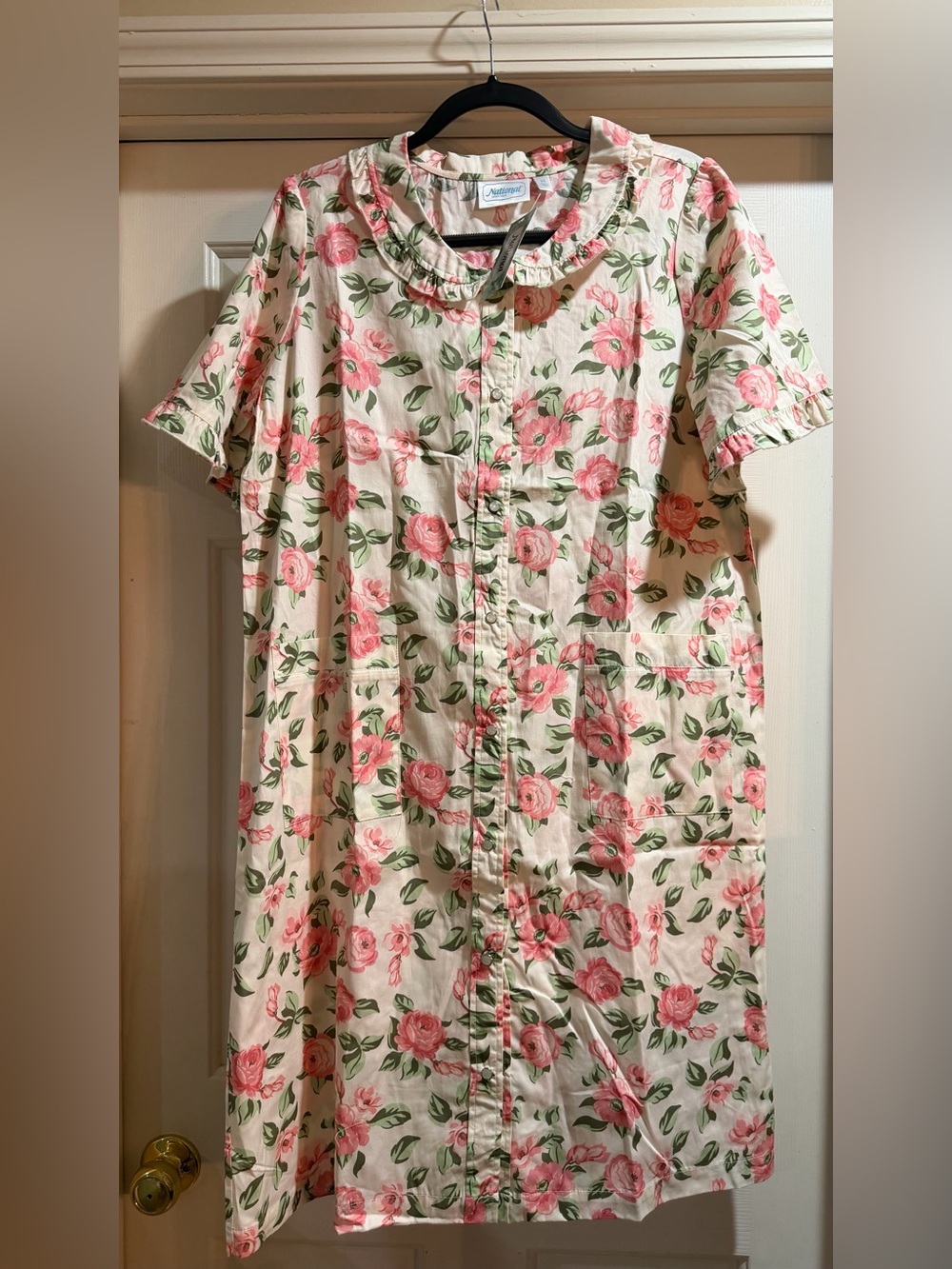 National Granny Smock Dress/Nightgown NWT Floral Pink Rose Cotton Dress